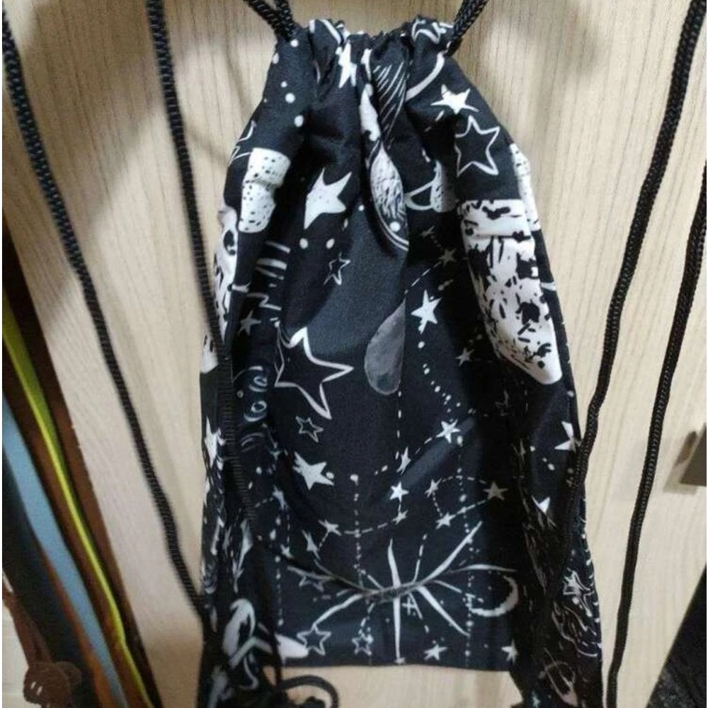New Celestial Handmade Black White Drawstring Backpack Cinch Bag Water Resistant - Picture 10 of 12
